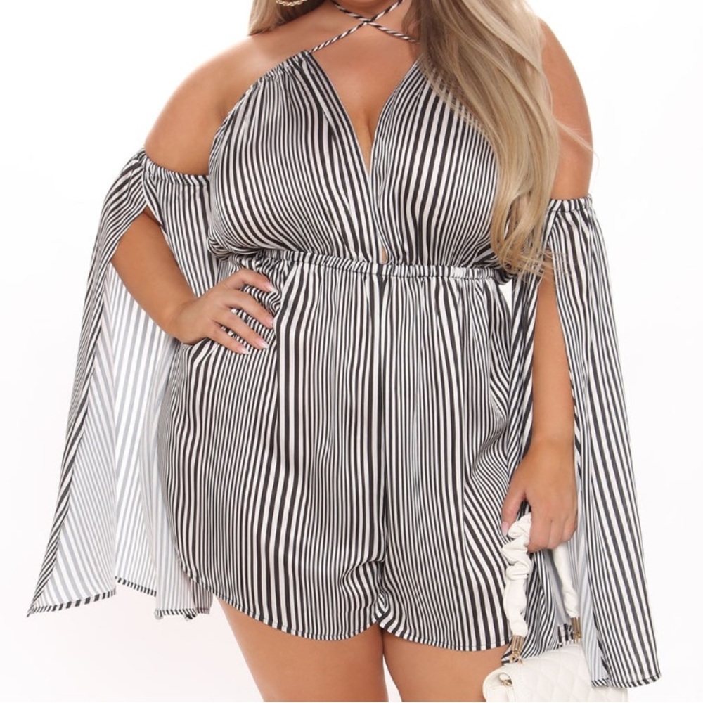 Anchored Down Striped Romper - Black/White